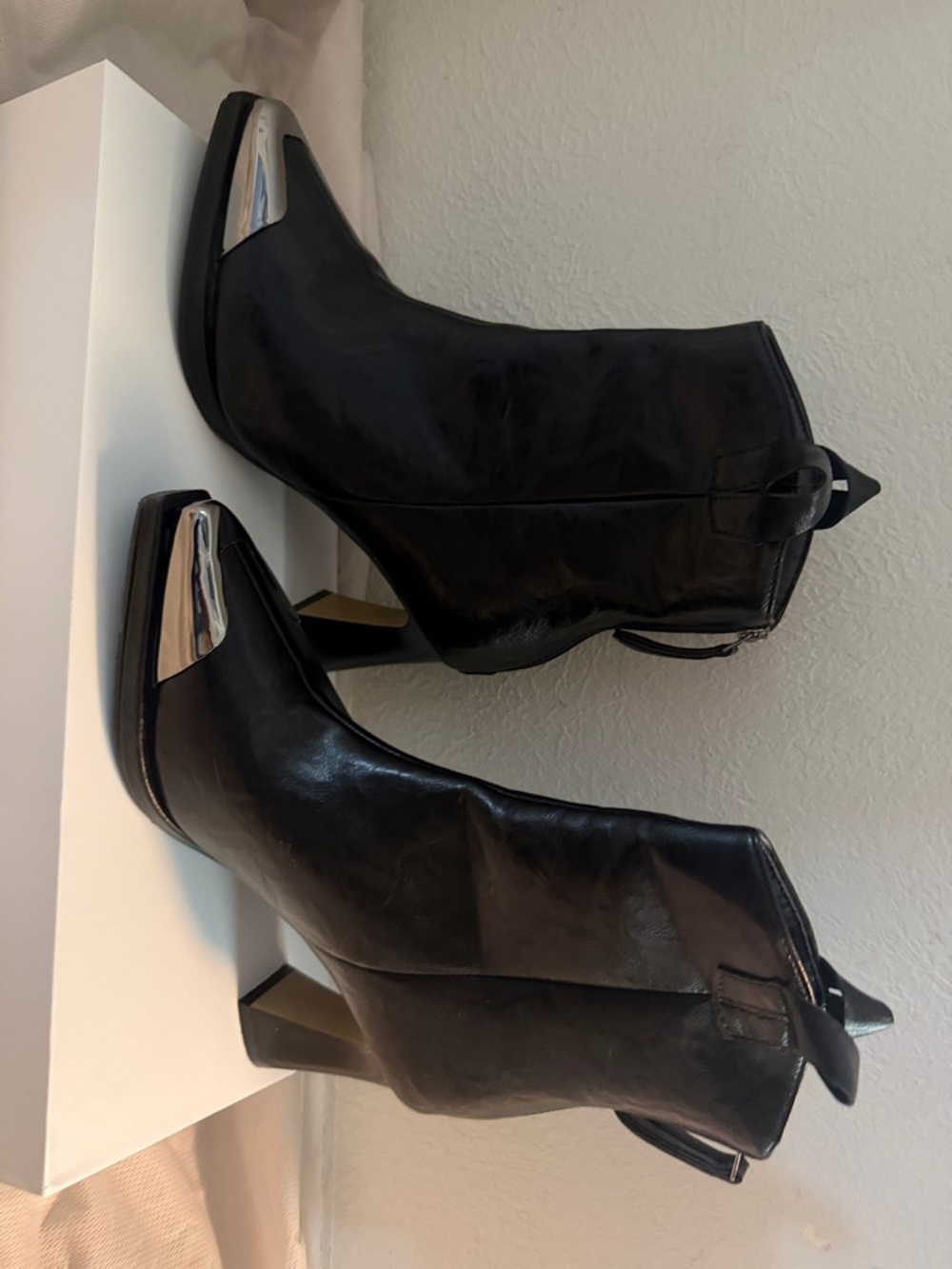 SHEIN Black Ankle Booties with Silver Toe Accent